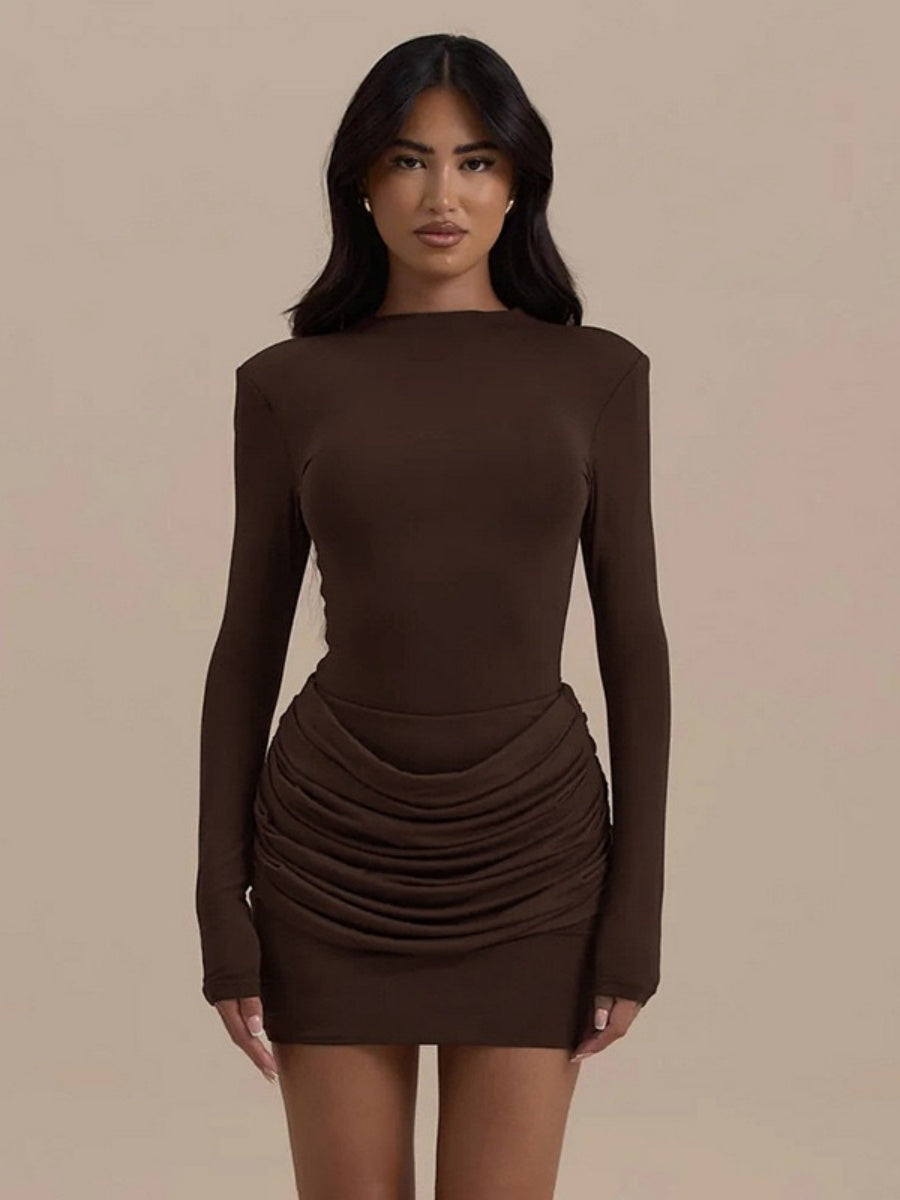 Gathering Tight Fit Long Sleeve Parties Mini&Short Dresses