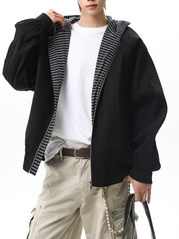 Stripes Color-blocked Hood Jackets