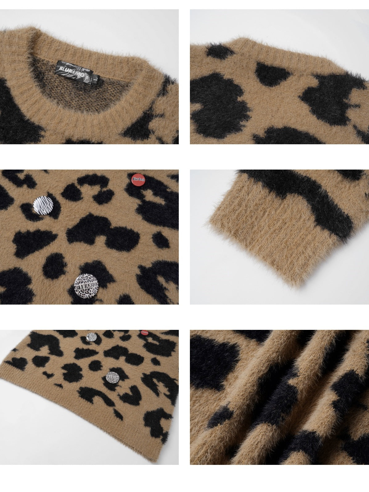 Leopard Metal Badge Loose All-match Crew Neck Sweater