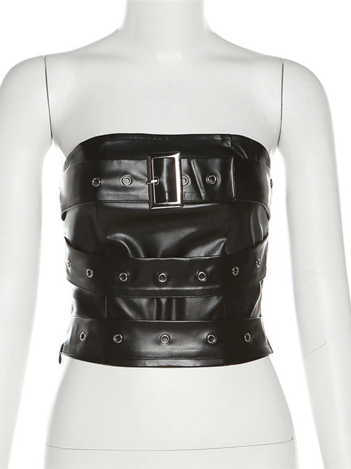 PU Leather Metal Buckle Decoration Strapless Vest
