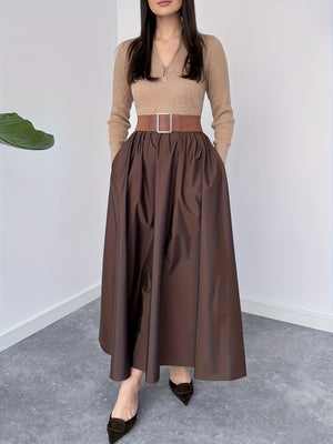 V-neck Big Swing Long Sleeve Parties Maxi Dresses