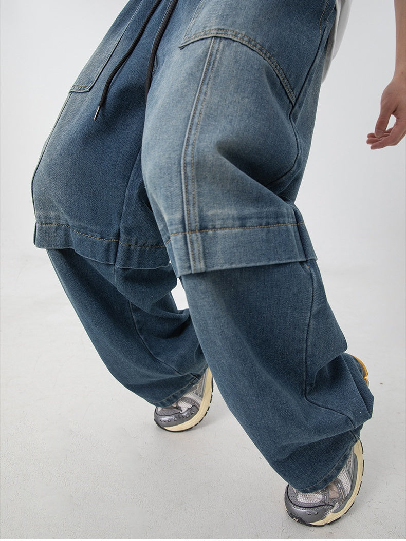 Retro Washed And Aged Split Straight Pants Jeans