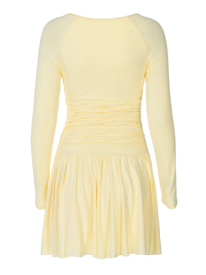 Pleated V-neck Long Sleeve Mini&Short Dresses
