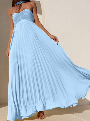 Liber Summer Women's Pleated Solid Color Tube top Maxi Dresses