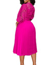 Lace Cutout Lace Patchwork With Belt Long Sleeves Midi Dresses