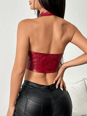 PU Leather Halter Neck Strap Tube Top