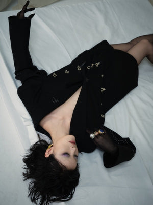 Metal-deconstructed, Stitched, Padded-shoulder, Oversized Suit Jacket