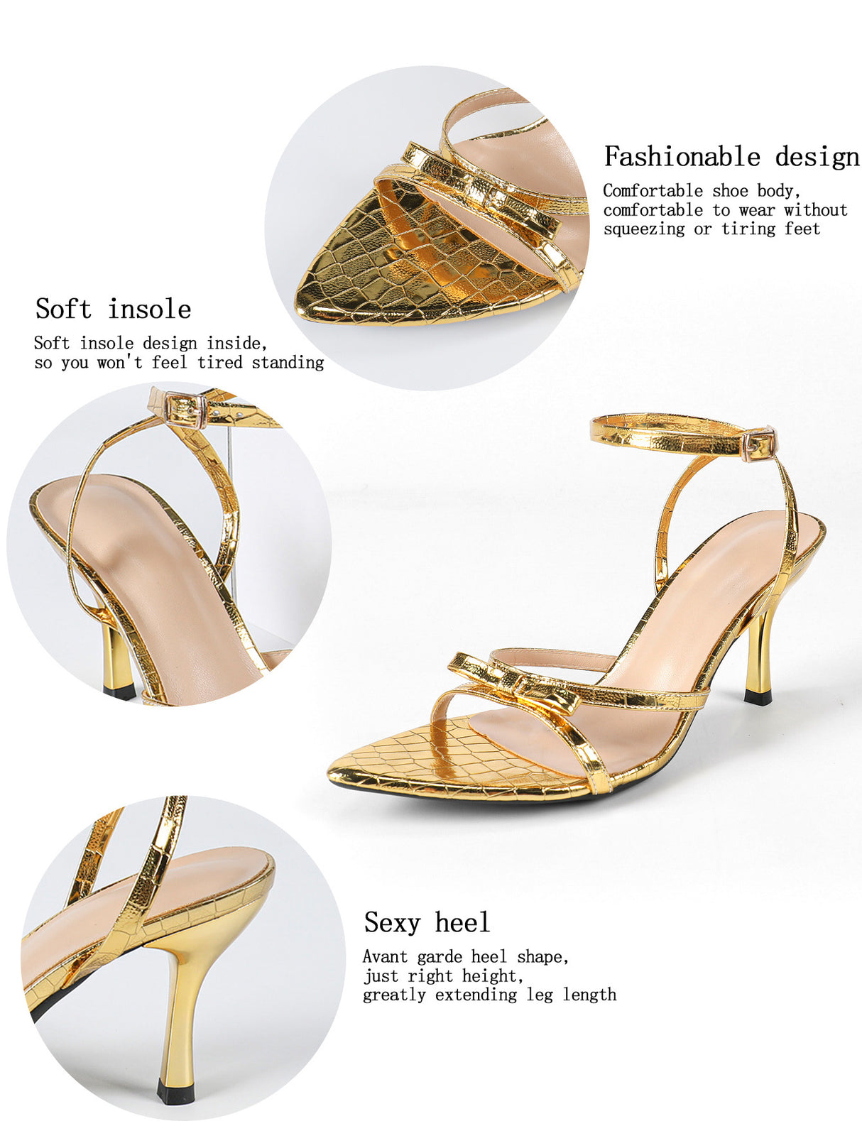 Gold Bow Strap High-heeled Sandals