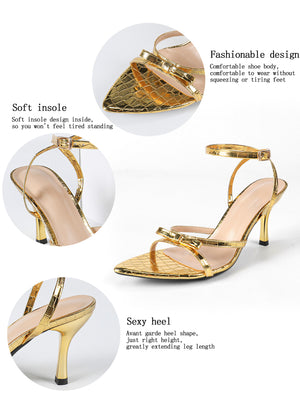 Gold Bow Strap High-heeled Sandals