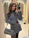 High-neck Solid Color Knitted Short Dress