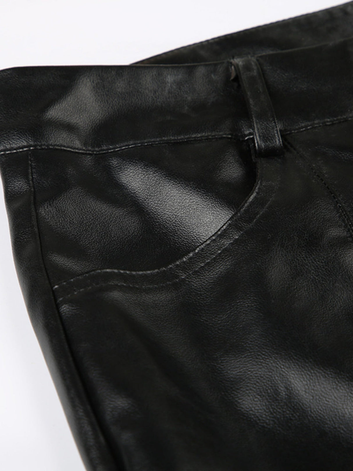 Leather Lace Patchwork Eyelet Buckle Low-rise Bell-bottoms Pants