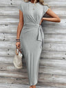 Bandage Stripes Crew Neck Short Sleeve Maxi Dresses