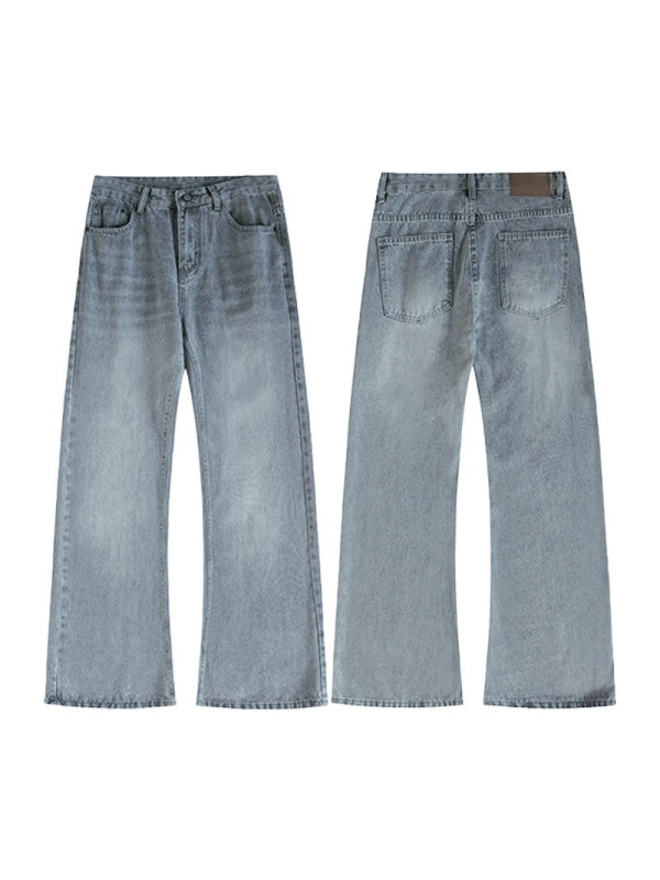 Retro Washing Cat Whisker Pattern Loose Slightly Flared Jeans