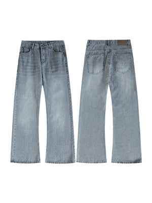 Retro Washing Cat Whisker Pattern Loose Slightly Flared Jeans
