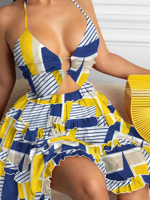 Sexy Cutout Halter Neck V-neck Short Dress