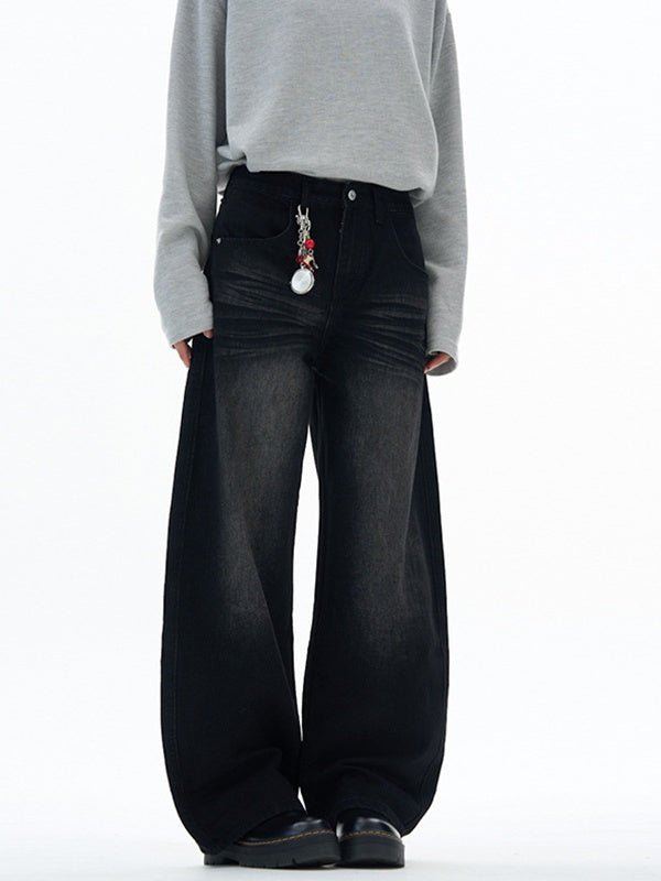 Retro Embroidery Machete Loose Silhouette Mopping Sickle Jeans