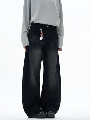 Retro Embroidery Machete Loose Silhouette Mopping Sickle Jeans