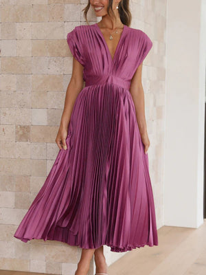 Solid Color V-neck Sleeveless Midi Dresses