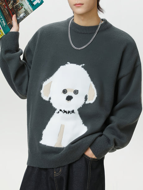 Cartoon Puppy Texture Keep Warm Crew Neck Sweater