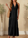 V-neck Halter Neck Lace-up Maxi Dresses
