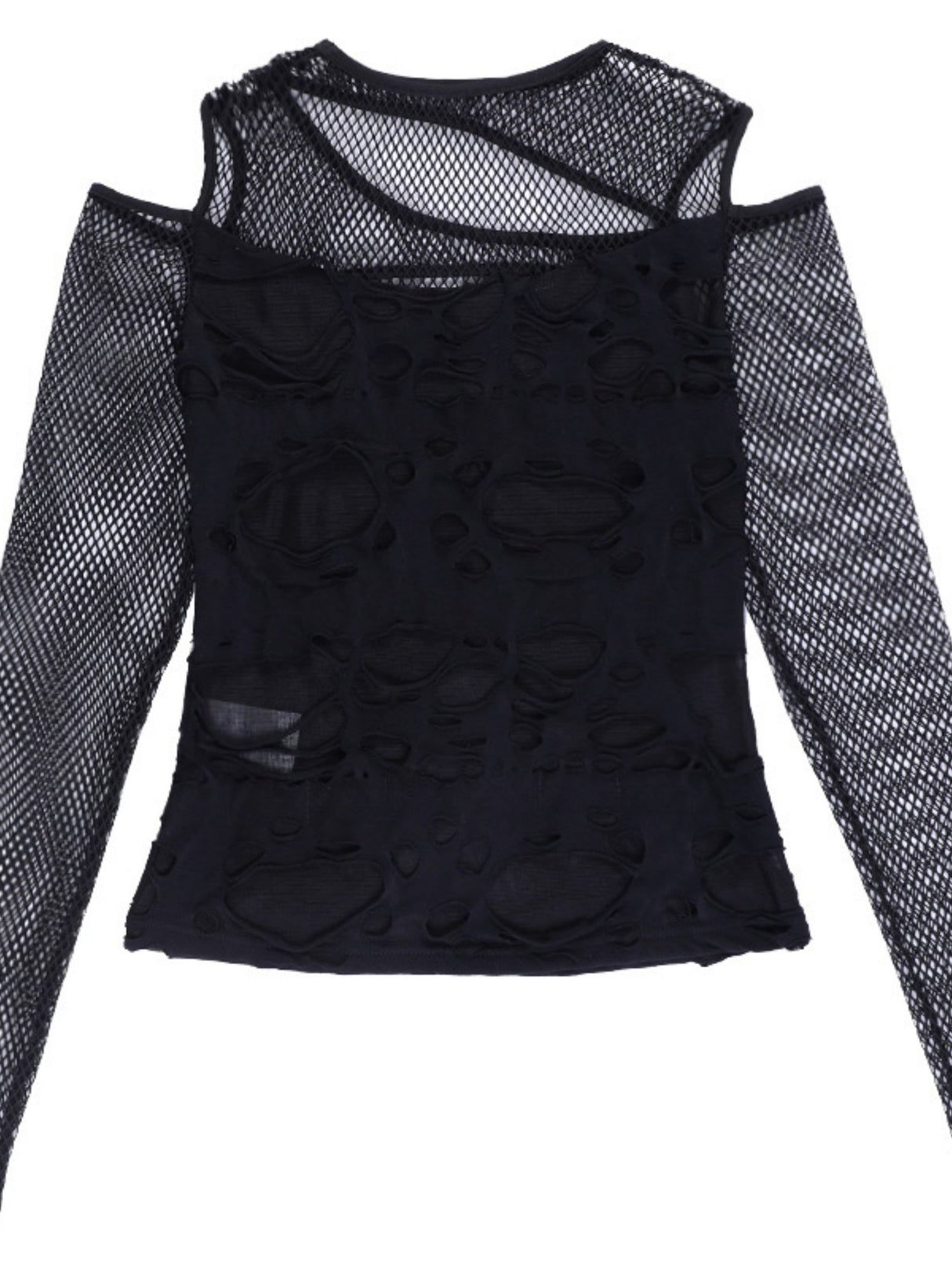 Y2K Hollow Out Off-shoulder Grid Splicing Long-sleeved T-shirt