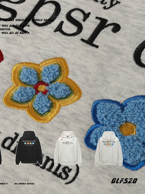 Ins Hip Hop Embroidered Floral Towel Hoodies