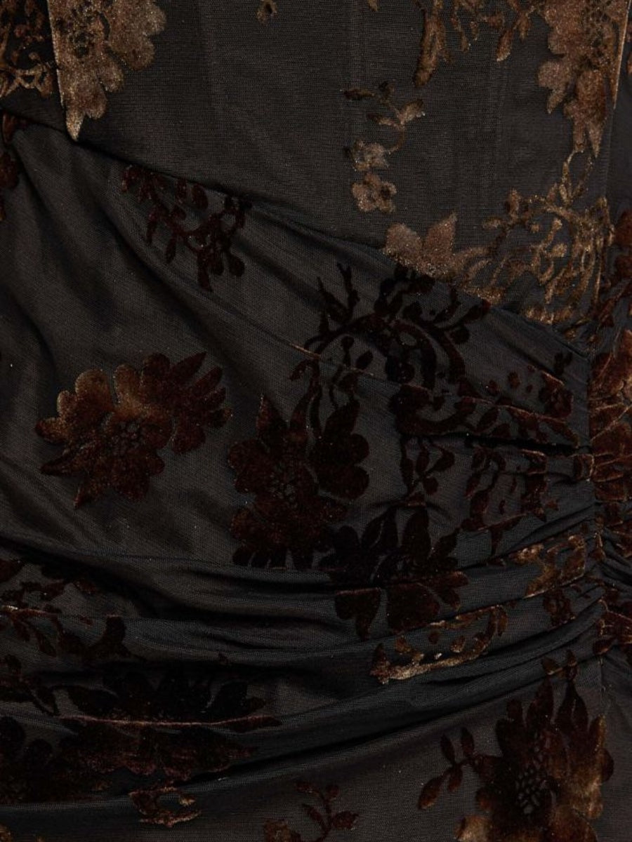 Square Neck Velvet Embossing Slim Fit Slit Parties Long Dress For A Cocktail Party