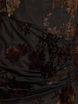 Square Neck Velvet Embossing Slim Fit Slit Parties Long Dress For A Cocktail Party