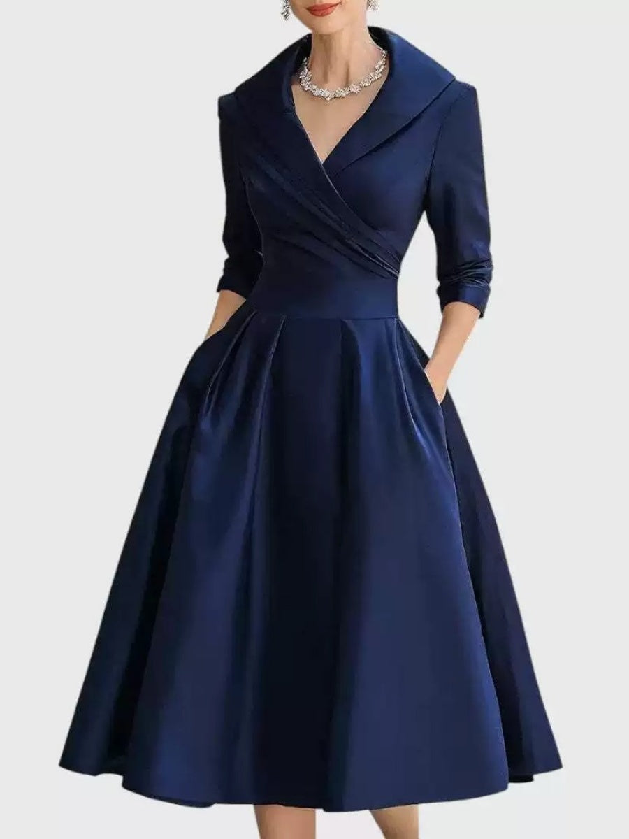 Long Sleeve Wrap-up Big Swing Solid Color Midi Dresses