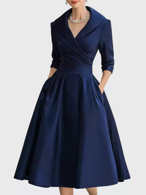 Long Sleeve Wrap-up Big Swing Solid Color Midi Dresses