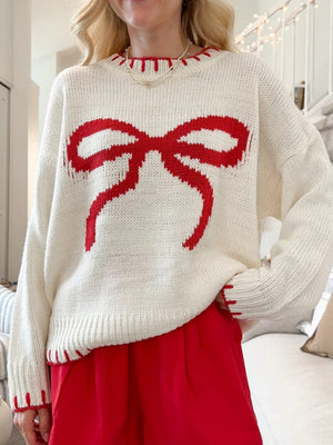 Christmas White Headgear Bow Sweaters