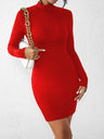 Half Turtleneck Solid Color Tight Fit Long Sleeve Mini&Short Dresses