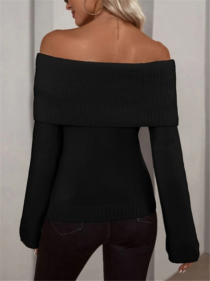 Off-the-shoulder Slim-fit Fashionable Sexy Knitted Long-sleeved Backless Sweater