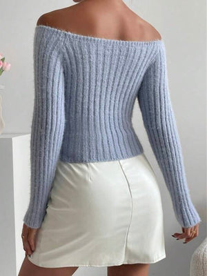Off-the-shoulder Neckline Off-shoulder Short Knitted Sweater