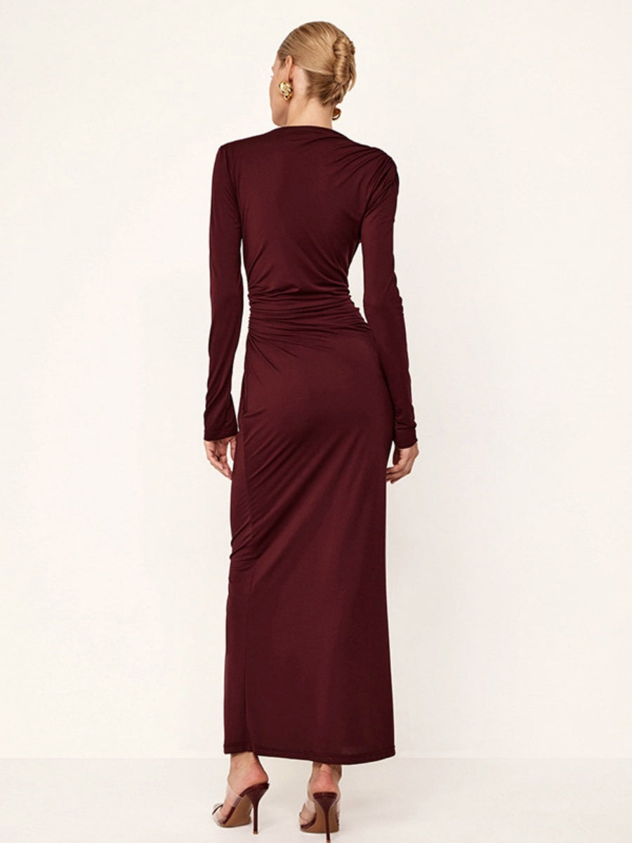 Hip-wrapped Long-sleeved Twisted Long Dress