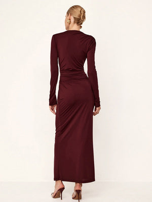 Hip-wrapped Long-sleeved Twisted Long Dress