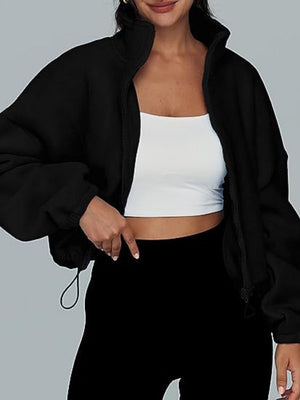 Liber Autumn Women's Zipper Solid Color Drawstring Jackets