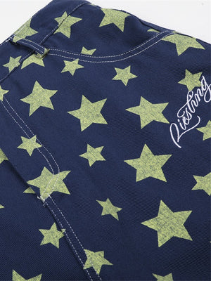 Full Print Star Loose-fit Wide Leg Work Clothes Five Points Shorts