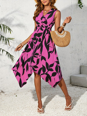 Irregular Printed Waist Midi Dresses