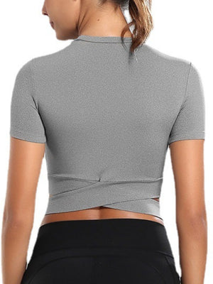 Cross Neck Tight-fitting Shorts Exercise And Fitness Yoga Short-sleeved T-shirt