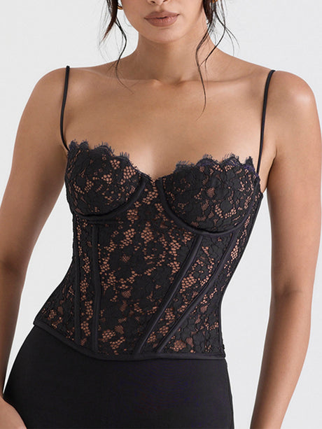 Lace See-through Fishbone Shaping Strapless Vest