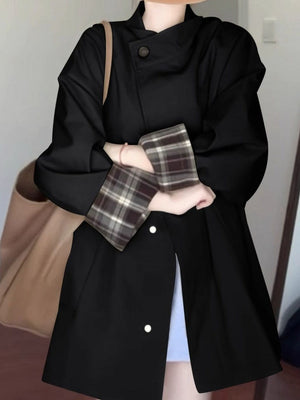 Plaid Stitching Loose Mid-length Trench Coats