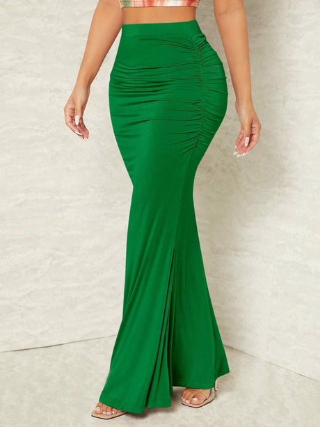 High-waisted, Slimming, Stretchy Pleated Fishtail Skirt