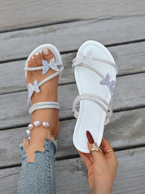 Rhinestone Strappy Butterfly Flat Sandals