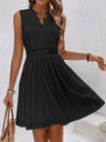 Lace Trim Openwork Jacquard V-neck, Fitted Waist Sleeveless Mini&Short Dresses