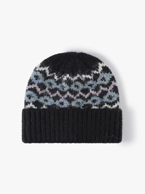 Gestreifte Jacquard-Mütze mit Umschlag, dick gestrickte Wintermütze, mit Thermofleece gefüttert, Einheitsgröße