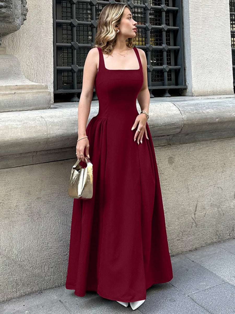 Liber Summer Women's Waist Solid Color Maxi Dresses
