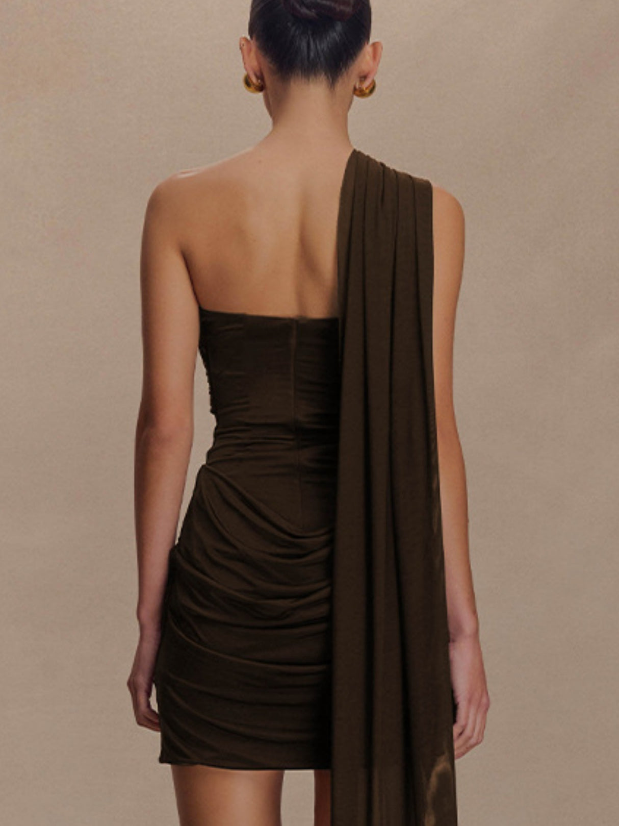 Pleated One Shoulder Hip Wrap Mini&Short Dresses
