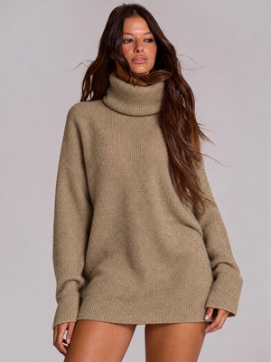 New Autumn/winter Women's High-neck Long-sleeved Knitted Long Sweater Top