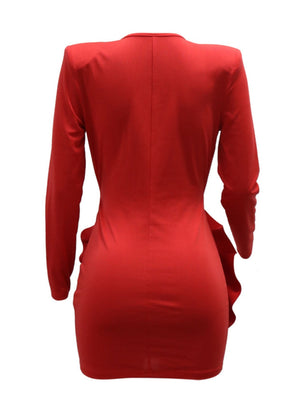 3D-Blumen-Kleider zum Valentinstag: Tiefer V-Ausschnitt, lange Ärmel, plissiert, Mini &amp; Kurz.